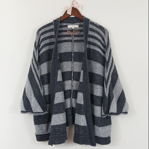 LOFT Sweaters - LOFT NWOT Wool Blend Gray Striped Open Cardigan